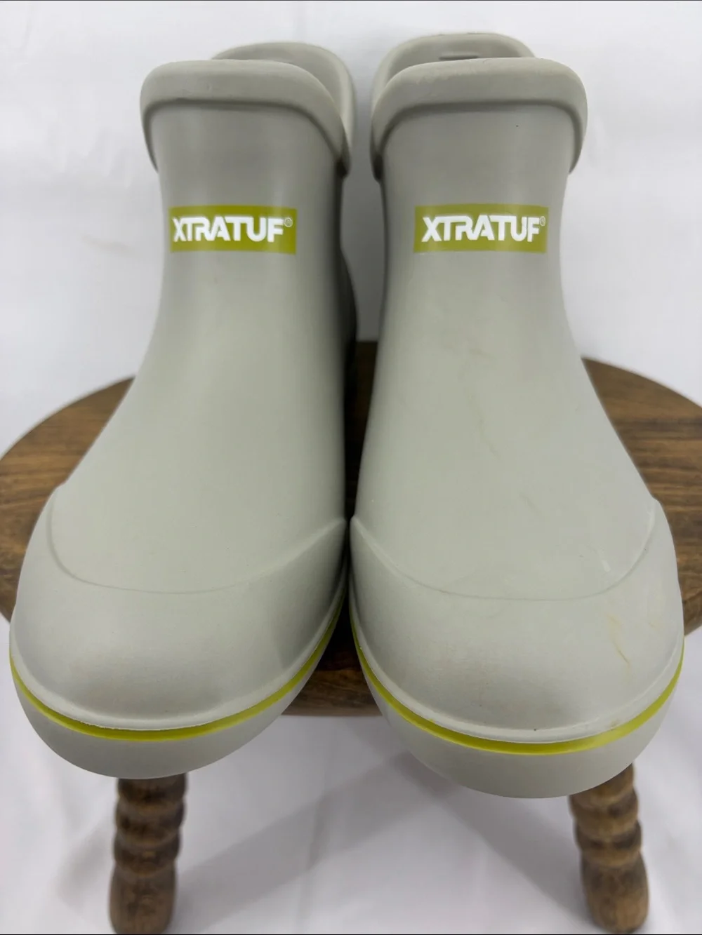XTRATUF Kids Biolite Ankle Deck Boot in Gray Beige, Rubber Rain Boots, Youth 4